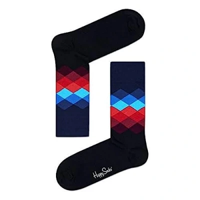 Afbeelding van Happy Socks Faded Diamond, Kleurrijke en Leuke, Sokken voor Dames Heren, Zwart Blauw Rood (41 46)