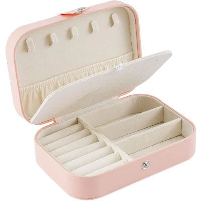 Afbeelding van Reissieradendoos PU leer Dames kleine Sieradenopbergdoos Dubbellaags draagbare sieradendoos Geschikt voor oorbellen, ringen, kettingen, armbanden (roze)