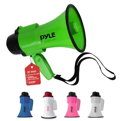 Afbeelding van Pyle Compact Draagbare Megafoon met Sirene 30 Watt Vermogen Microfoon 2 Modus PA Geluid Bullhorn Vouwbare Handgreep voor Cheerleading, Politiegebruik Groen