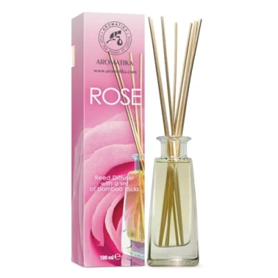 Afbeelding van Diffuser Roos 100ml met 8 Bamboestokken Geen Alcohol 100% Puur &amp; Natuurlijke Rose Beter Kamergeur Aromatherapie Thuis Keuken Boetiek Spa