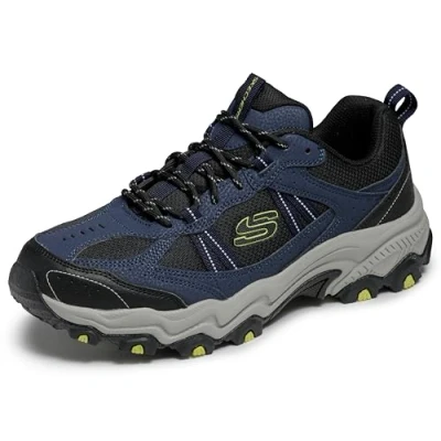 Afbeelding van Skechers Heren uithoudingsvermogen bij Trekking Low Cut, Navy Synthetisch/Mesh/zwarte Trim, 9 UK, Synthetische Mesh Zwarte