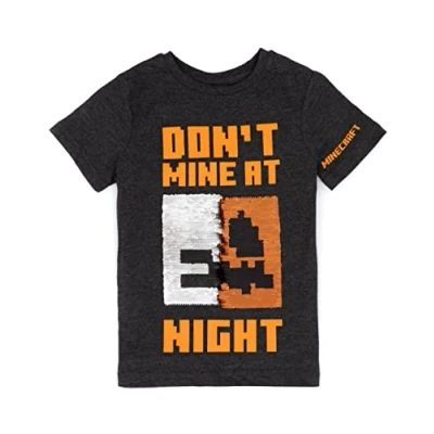 Afbeelding van Minecraft T shirt jongens Halloween Pumpkin Creeper flip pailletten grijze top 8 9 jaar