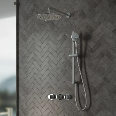 Afbeelding van Saniclear Plus inbouw regendouche met 20cm hoofddouche, muurarm en glijstang chroom