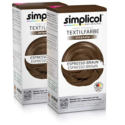 Afbeelding van simplicol Textielverf intens (18 kleuren), espresso bruin 1816 2 pack, donkerbruin: eenvoudig verven in de wasmachine, all 1 complete verpakking