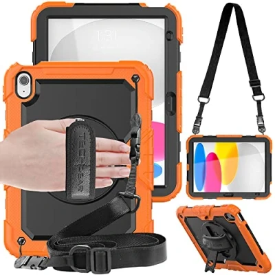 Afbeelding van TECHGEAR UTILITY hoesje geschikt voor Apple iPad 10 2022 [10e generatie] 10,9 inch robuuste zware pantser schokbestendig 360 graden draaibare standaard, hand en schouderriem