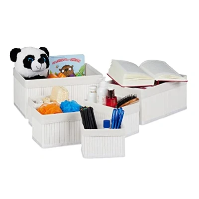 Afbeelding van Relaxdays opbergmand set van 6 bamboe manden badkamer opbergbox wit