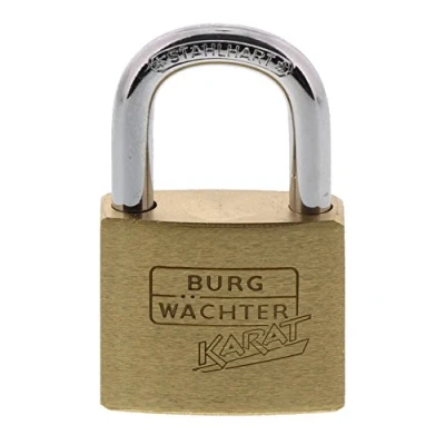 Afbeelding van Burg Wächter 217 Hangslot, met sleutel, 5 mm beugeldikte, massief messing slot, knijpbescherming, gehard