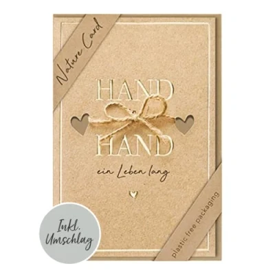 Afbeelding van bsb Trouwkaart hand in Nature Cards duurzame kaart met envelop wenskaart cadeau voor bruiloft 11,5 x 17 cm