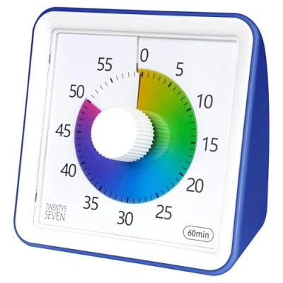 Afbeelding van TWENTY5 SEVEN Visuele timer met beschermhoes, 60 minuten afteltimer voor kinderen autisme ADHD klaslokaal thuiskantoor, aftelklok vergadertijdbeheer, marineblauw kleurrijke schijf
