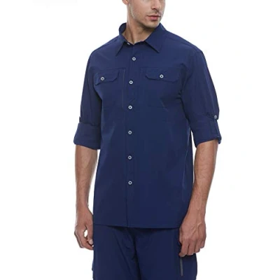 Afbeelding van Little Donkey Andy UPF50+ Sneldrogend stretchhemd voor heren, lange mouwen, Marineblauw, M