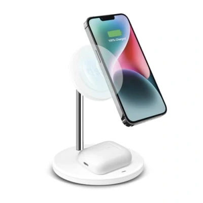 Afbeelding van Sbs 2In1 Draadloos Laadstation, 15W Snel Opladen, Magsafe, Automatisch Detectiesysteem (Ads), Minimaal Ontwerp, Magnetisch, Oplader Voor Iphone, Airpods, Samsung, Smartphone, Wit