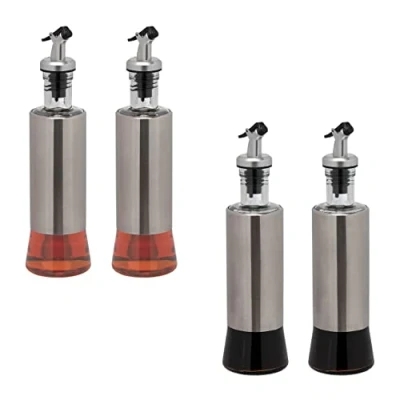Afbeelding van Relaxdays olie dispenser set van 4 300 ml en azijn fles schenktuit zilver