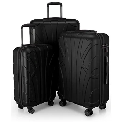 Afbeelding van Suitline 3 delige kofferset Trolley set trolleykoffer Harde koffer Reiskoffer, TSA, 55cm + 66cm 76cm, 100% ABS, mat zwart