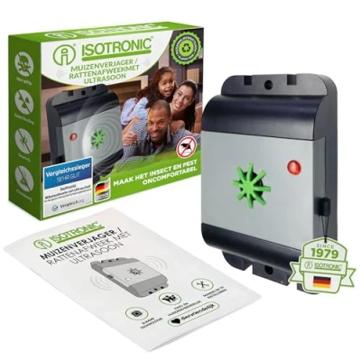 Afbeelding van ISOTRONIC muizenverjager/rattenverjager met ultrageluid, testwinner elektronische ongedierteverjager voor huis, kelder, tuin, verjaagt muizen en ratten zonder chemicaliën muizenval (1)