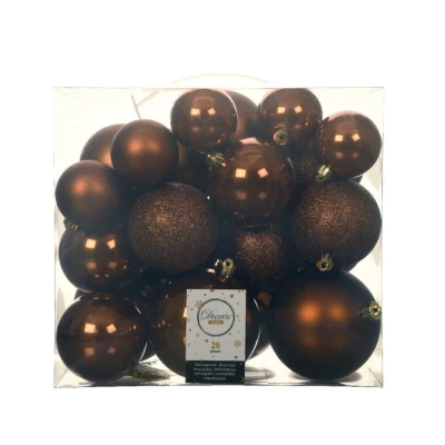 Afbeelding van Decoris Kerstballen 26st kunststof kaneel bruin 6 8 10 cm
