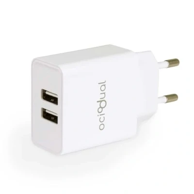 Afbeelding van OcioDual EU wandlader, 2 USB poorten, 5 V, 2,1 A, 10 W, oplader voor smartphones, voeding stekker, snel opladen, model: ST600, wit