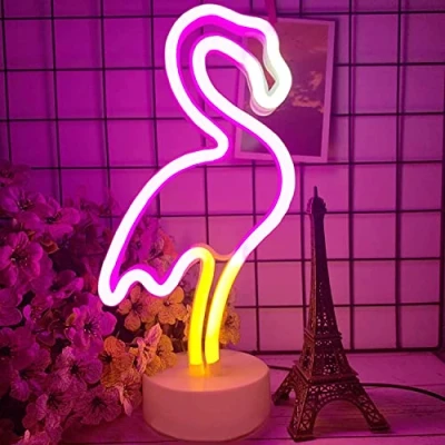 Afbeelding van NIWWIN Neon LED verlichting, slaapkamerdecoratielampen, bedlampjes en op batterijen. Gebruikt om kinderkamer , vakantie verjaardagscadeaus te versieren. (Flamingo)
