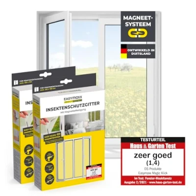 Afbeelding van EASYmaxx Insect Protect Vliegengaas voor ramen met magnetische bevestiging, op maat te snijden muggennet, insectenbescherming tot 130 x 150 cm, eenvoudige montage, 2 stuks