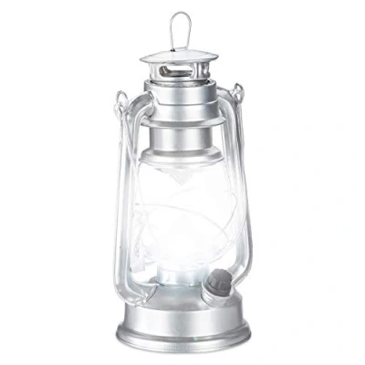 Afbeelding van Relaxdays lantaarn led stormlamp windlicht olielamp retro stijl op batterijen zilver
