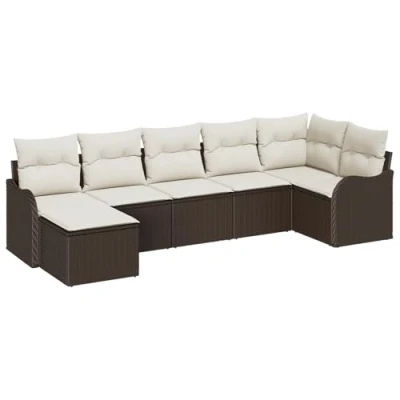 Afbeelding van vidaXL 7 delige Tuin Sofa Set Met Kussens Bruin Poly Rattan, 2 zits Rattan