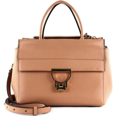 Afbeelding van COCCINELLE Leren Handtas Schoudertas Arlettis Handbag Grained Leather Skin Lichtbruin