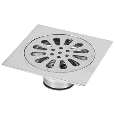 Afbeelding van Vloersifon van roestvrij staal, geurremmend, vierkant, voor badkamer, afval, doucheafvoer vloerafvoer met afneembaar zeefdeksel (stijl 3)