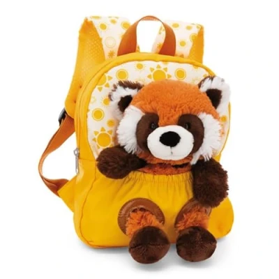 Afbeelding van NICI kinderrugzak geel 2 in 1 met knuffel rode panda 25cm Kleuterrugzak meisjes &amp; jongens Zacht rugpand verstelbare riemen 49854