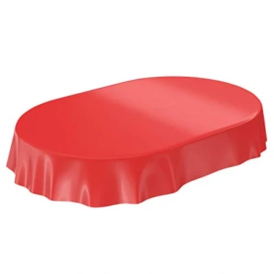 Afbeelding van Wasdoek tafelkleed, afwasbaar tafelzeil, effen, rood, omzoomd, ovaal, 140 x 180 cm