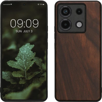 Afbeelding van kwmobile telefoonhoesje geschikt voor Xiaomi Redmi Note 13 Pro 5G / Poco X6 Hoesje met bumper in donkerbruin Backcover walnoothout