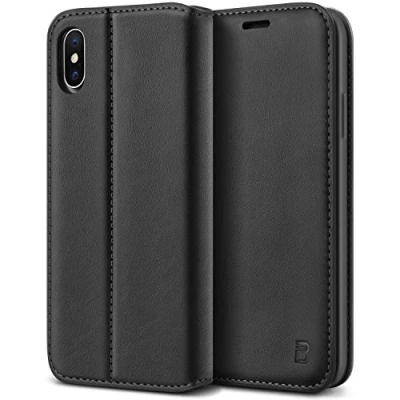 Afbeelding van BEZ iPhone X Hoesje Bookcase, Book Case PU Leer Wallet Met Pasjeshouder voor X/iPhone XS, Telefoonhoes Leren Portemonnee Flip Cover, Standaard, Magnetische Sluiting, Zwart