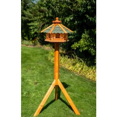 Afbeelding van Deko Shop Hannusch Vogelhuis naar keuze met standaard en solarverlichting, verschillende maten L XXL, voedersilo, weerbestendig bitumen dak (maat M standaard, groen)