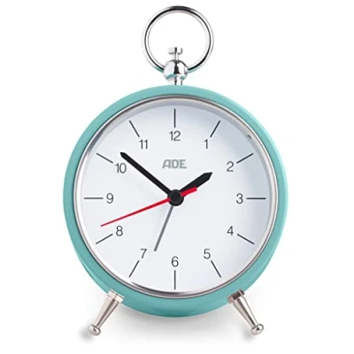 Afbeelding van ADE Retro wekker CK2008 Mint, analoge vintage tafelklok, 3 volumeniveaus, metalen behuizing, ouderwets, met snooze functie en verlichting, 10,8 cm