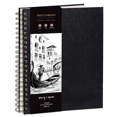Afbeelding van schetsboek voor kunstenaars, ingebonden, DIN A5, zeer stevig papier, 200 g/m², groot, spiraalgebonden kinderen en professionals, tekeningen, 14,5 cm x 21,5 cm, 40 vellen/80