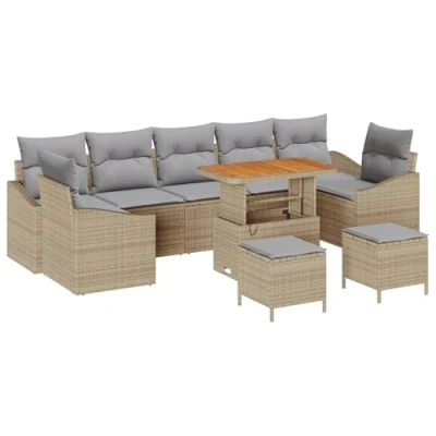 Afbeelding van vidaXL 10 delig Tuin Sofa Set met Kussens Beige Poly Rattan Acacia