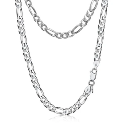 Afbeelding van Amberta Unisex Platte Figaro Halskettingen van 925 Sterling Zilver: Breedte 0.47 cm Lengte 50