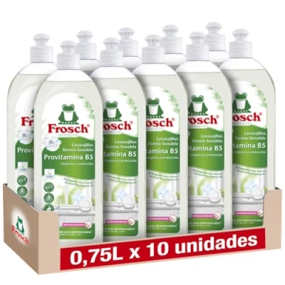 Afbeelding van Frosch Vaatwasmachinebestendig, vloeibaar, milieuvriendelijk, vrij van kleurstoffen en parfum, geschikt voor de gevoelige huid, hypoallergeen, 10 stuks x 750 ml