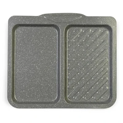 Afbeelding van Split Dual Function Bakplaat, Non Stick Oven Sheet, Carbon Steel Chip Tray, PFOA vrije Coating, Safe tot 220C/Gas Mark 7, Batch Koken, Grijs