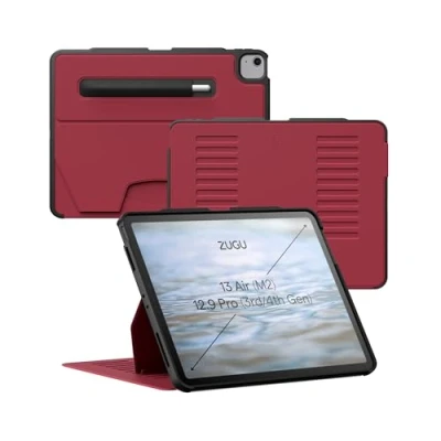Afbeelding van Zugu case iPad Air 13 (M2) 2024 &amp; Pro 12.9 (3rd/4th Gen) 2018/2020 oersterke luxe flip over volledige 360˚ bescherming met multifunctionele standaard functie geschikt voor Apple Pencil Red