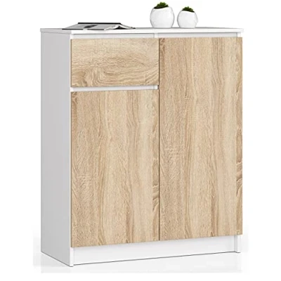 Afbeelding van AKORD Commode K80 2D1SZ met 2 deuren en 1 lade, voor de woonkamer, slaapkamer, kast, kantoor, werkkamer, modern functioneel design, 80 x 99 40 cm (b h d), gewicht 34 kg, wit/sonoma eiken