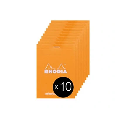 Afbeelding van RHODIA 12558Cpack notitieblok met nietjes Dotpad nr. 12 oranje 8,5 x cm gestippeld 80 afneembare vellen licht papier g/m² omslag van gecoate kaart verpakking 10 blokken