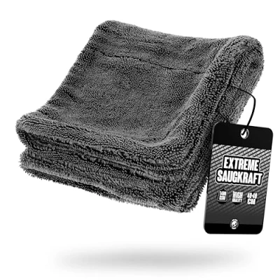 Afbeelding van Nuke Guys Gamma Dryer Microvezeldoek, droogdoek, 1400 g/m², pluisvrij, afgeronde zachte vezels, krasvrij, extra groot, voor het wassen van auto, motorfiets, fiets, grijs, 40 x cm