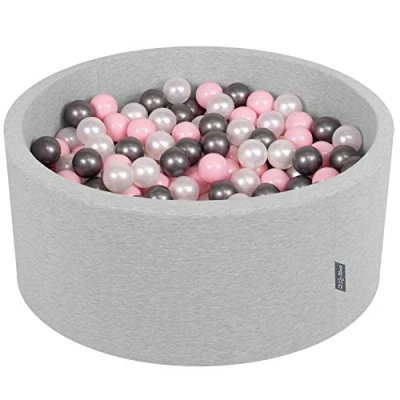Afbeelding van KiddyMoon Schuim Ballenbak Voor Kinderen Met Ballen Ø 7 Cm Gemaakt In EU, Lichtgrijs:Parel Poeder Roze Zilver,90X40cm/300
