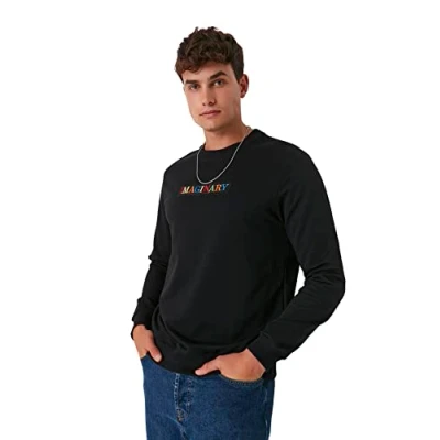 Afbeelding van Trendyol Heren ronde hals met slogan Regular Sweater, Zwart, XXL, XXL grote maten