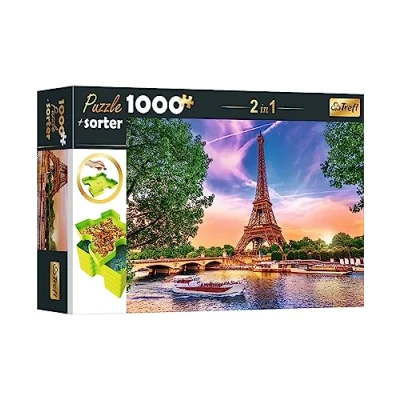 Afbeelding van Trefl 10658 Set 2in1 puzzel + Sorteerder, 1000 stukjes zonsondergang over Parijs, 6 Tray Set, Sorteren, Verplaatsen en Opbergen, Creatief Vermaak