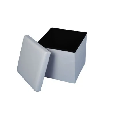 Afbeelding van ECHTWERK Storecube Zitkubus, gestoffeerde kruk met opbergruimte, opvouwbare opbergdoos, voetenbank, inklapbaar, functie als bijzettafel, afneembaar deksel, kunstleer, wit, circa 38 x cm
