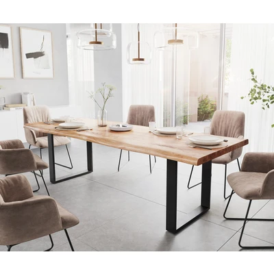 Afbeelding van Eetkamertafel Classic Edge acacia natuur 260x100 Frame schuin metaal zwart