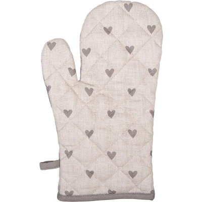 Afbeelding van Clayre &amp; Eef Ovenwant 18x30 cm Beige Grijs Katoen Hartjes