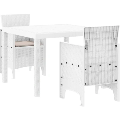 Afbeelding van vidaXL Tuin Eettafel Set 3 pcs Wit 100 x 73 cm Kunststof Riet
