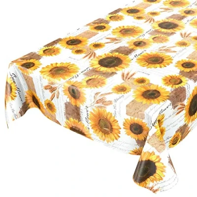 Afbeelding van ANRO tafelkleed wastafelkleed wasdoek zonnebloemen zomer tarwe 200 x 140 cm, snijkanten,