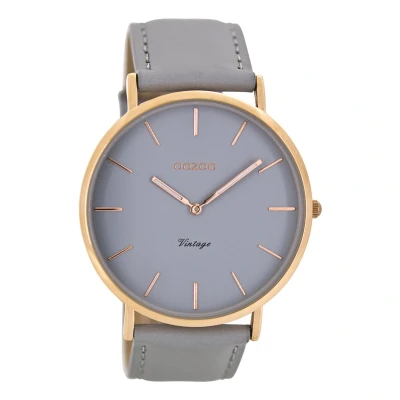 Afbeelding van OOZOO Timepieces Rosé goudkleurige horloge met licht grijze leren band C8130